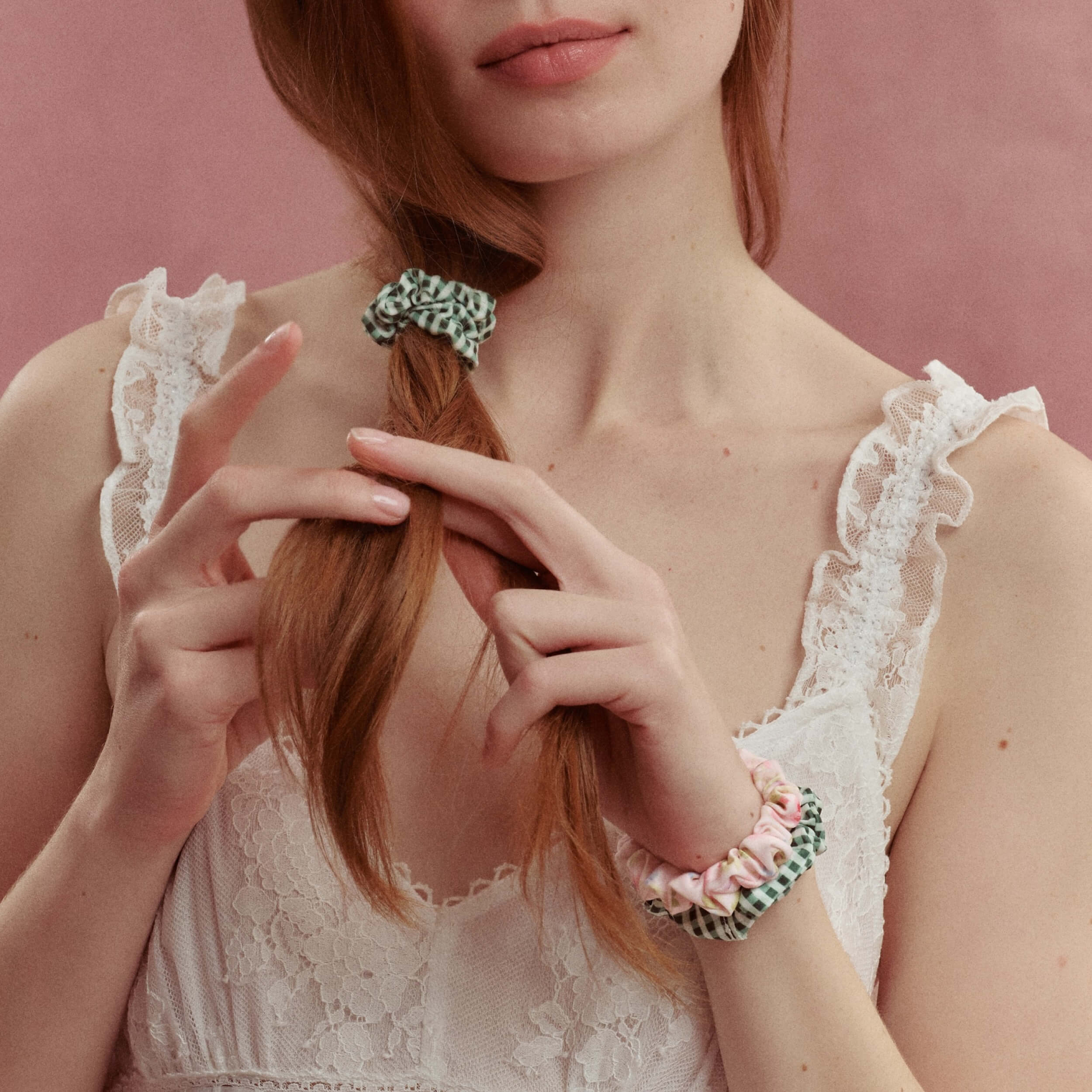 Wet Brush × Hill House Skinny Satin Scrunchies. 4ct - Pink/Green - Image 2