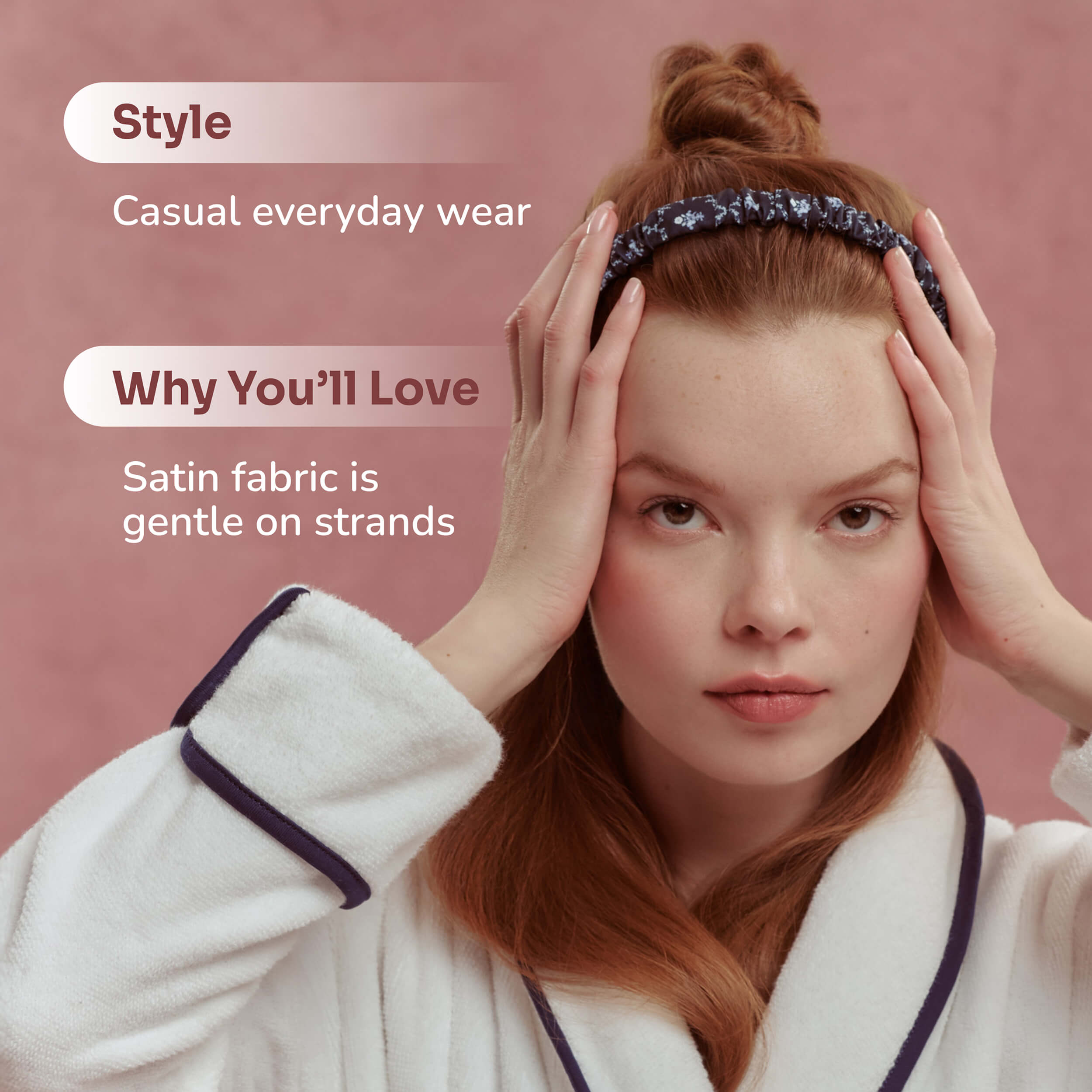 Wet Brush × Hill House Satin Scrunchie Headband - Navy Trellis - Image 5