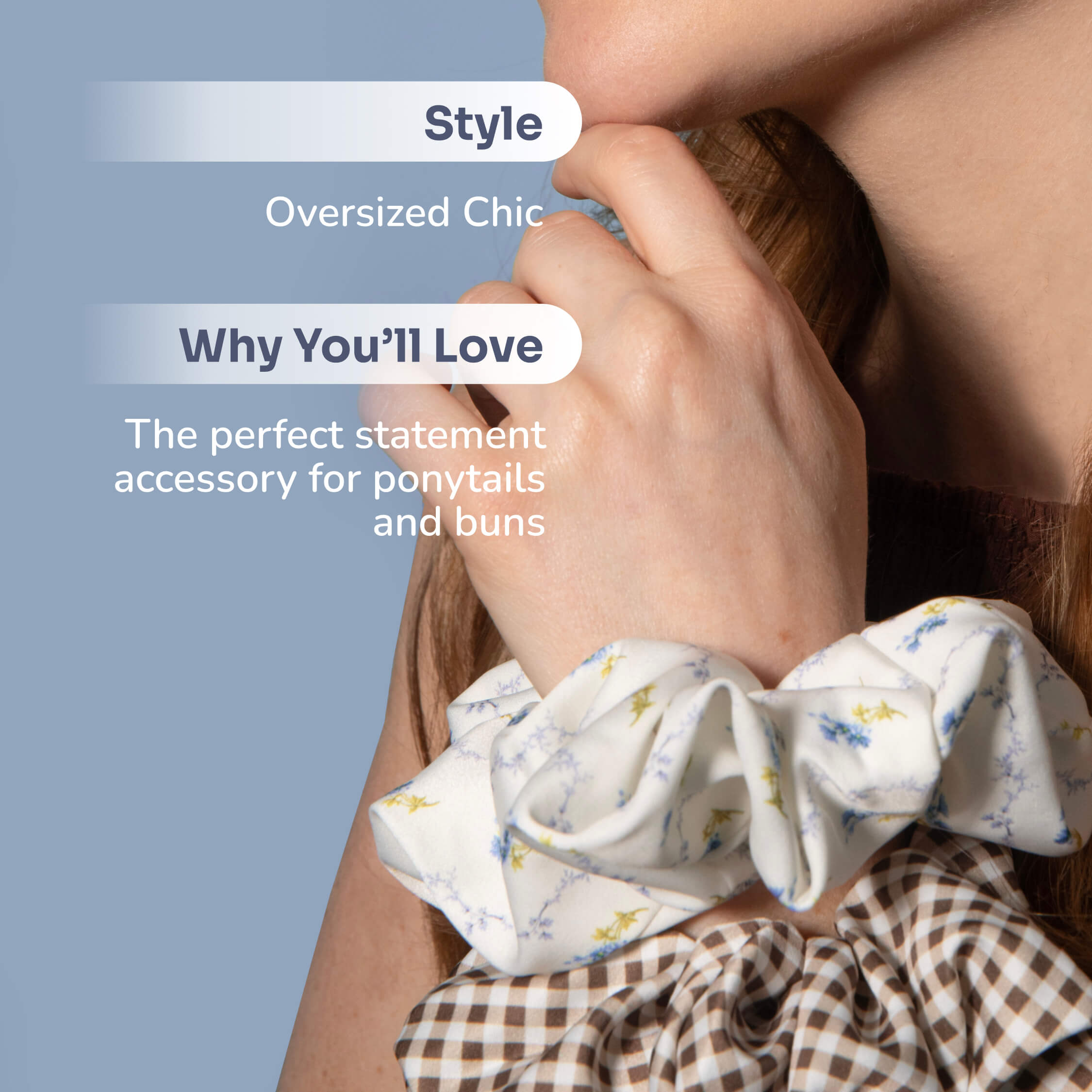 Wet Brush x Hill House - Large Satin Scrunchies - Bluebell Waltz & Brown Gingham - 2ct - Image 2